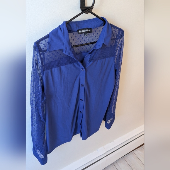Elizabeth & Nicole royal blue long sleeve button down blouse. Size large - Picture 6 of 10